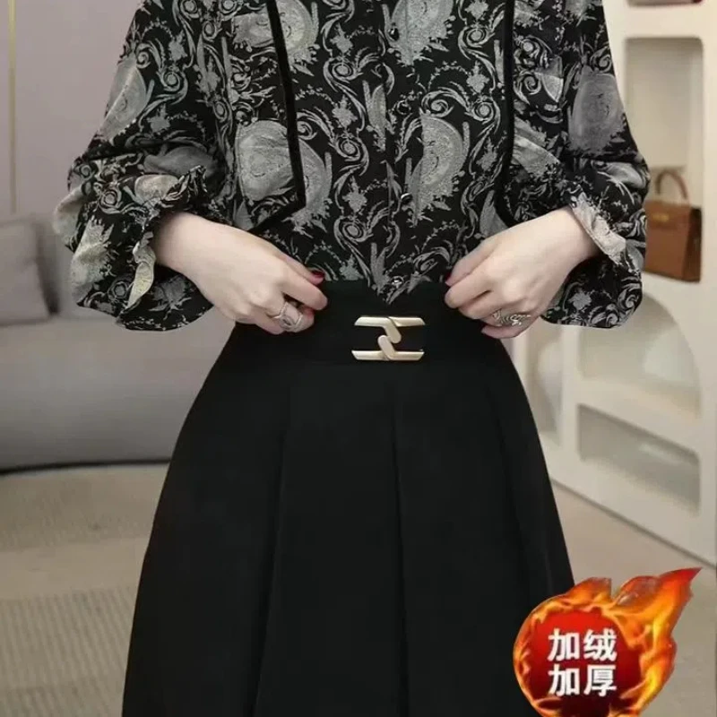 

New Velvet Women's Long-sleeved Chiffon Shirt with Ruffle Collar and Elegant Top