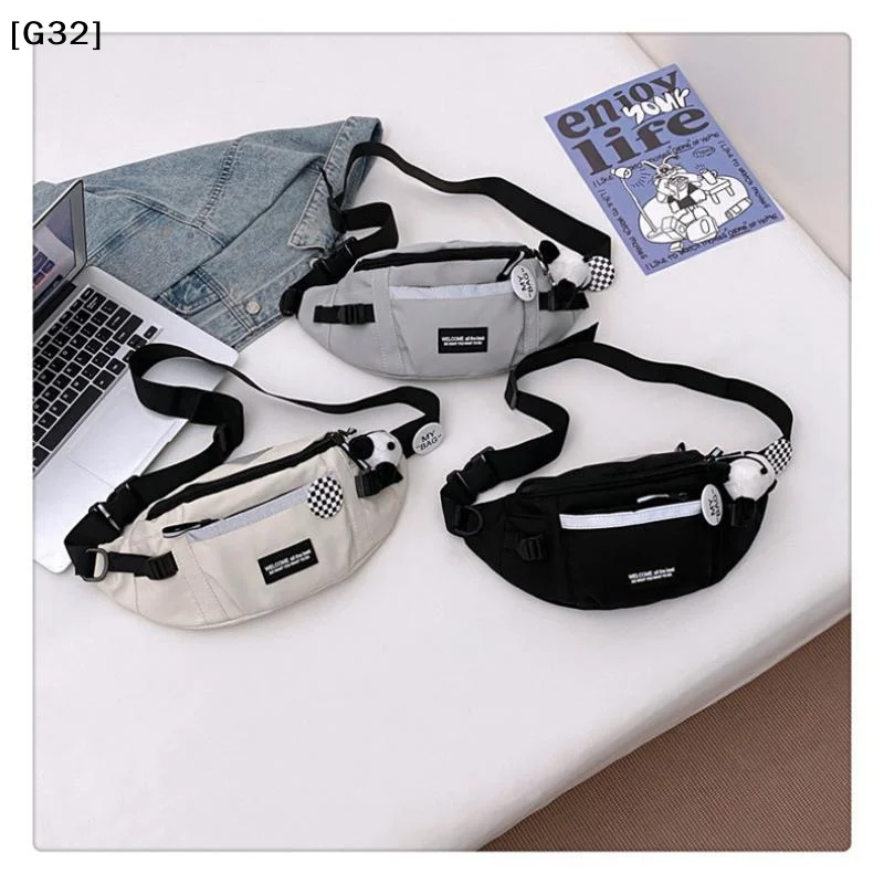 Cute Canvas Sling Chest Bag Multi Pockets For Daily Use School Shopping Short Trips No Pendant【G32】