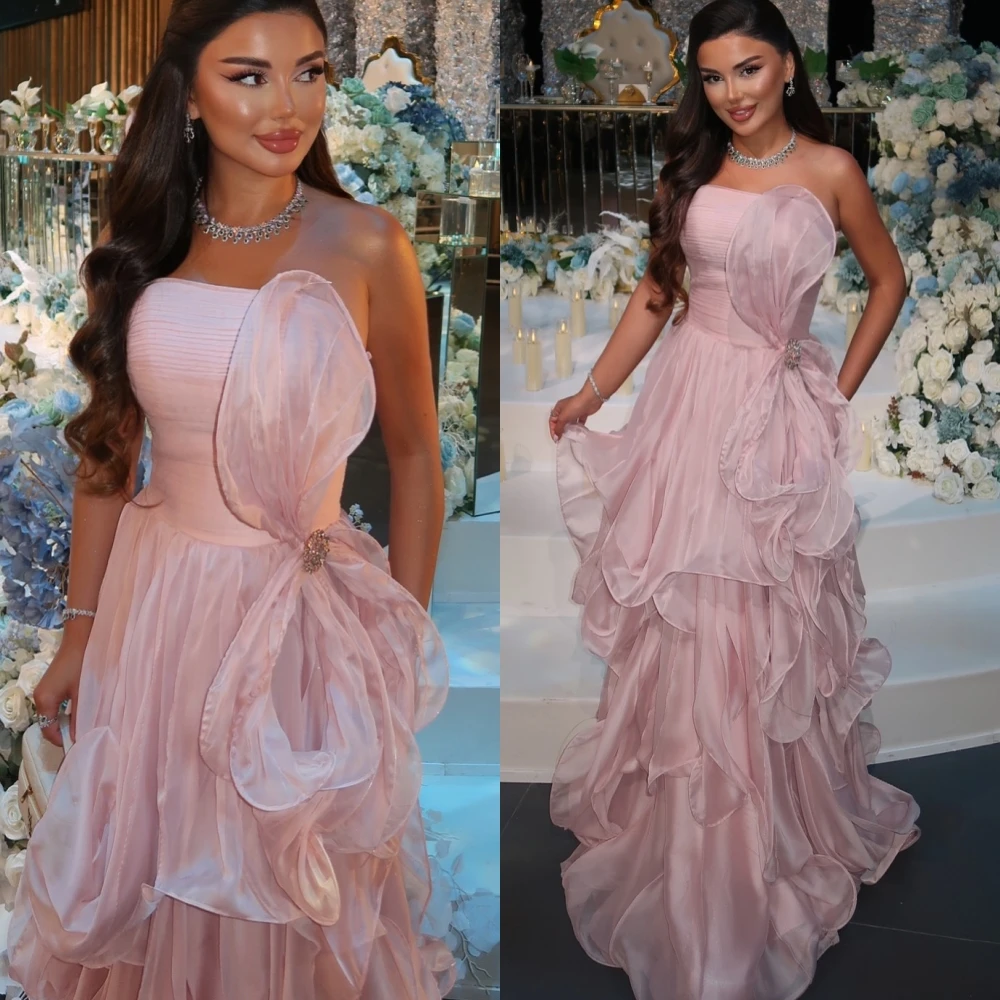 맞춤형 A라인 스트랩리스 우아한 정장 이브닝 드레스 모던한 기품 연예인 드레스 고품질 패션 파티 드레스