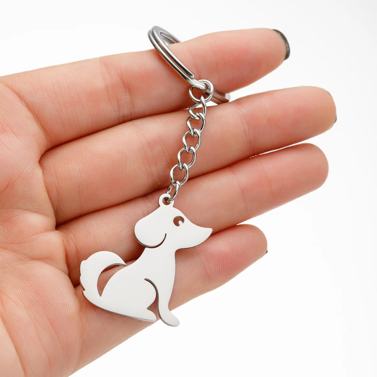 Shuangshuo Stainless Steel Dog Animal Keychain Cartoon Lovely Puppy Key Rings Keychains Key Holders Pendant Accessories Gift