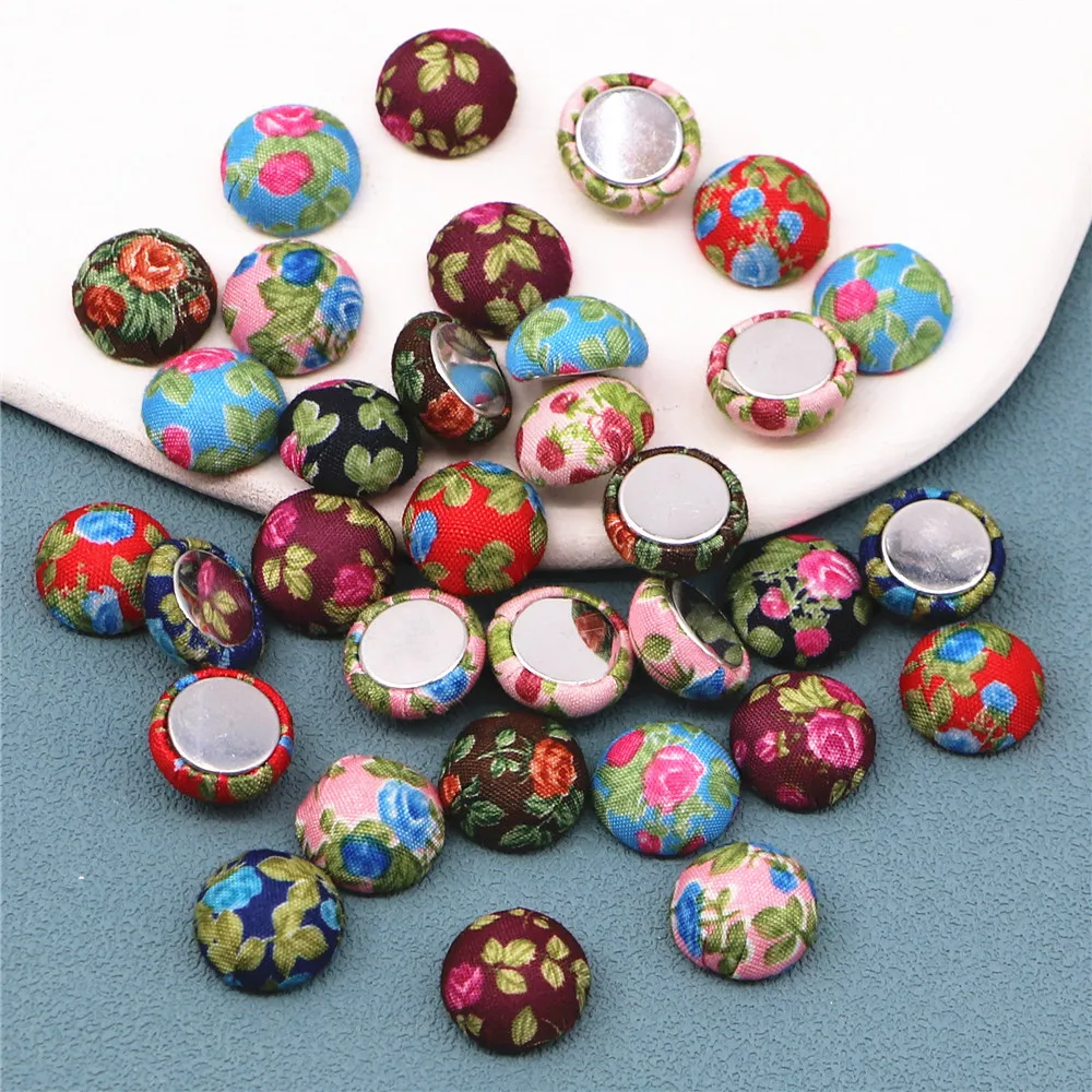 50pcs 15mm Mix colors Flower Fabric Covered Round Chunky Button Flatback DIY Decoration Buttons Handmade Scrapbooking,BK1021