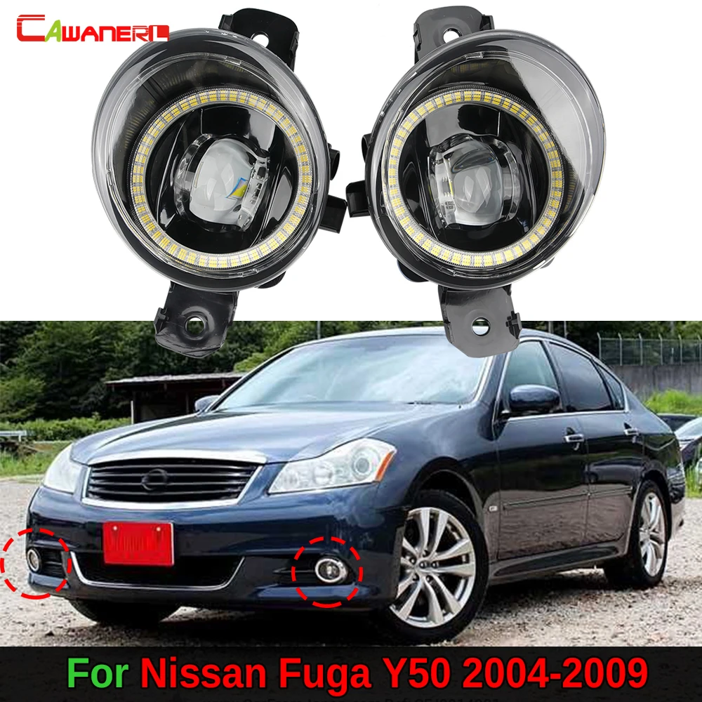 1 Pair Car Canbus LED Fog Light with Angel Eye Daylight DRL Function For Nissan Fuga Y50 2004 2005 2006 2007 2008 2009