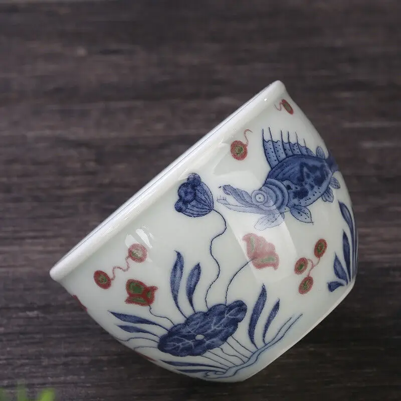 

Traditional Chinese Ceramic Red Glaze Lotus Pond Animal Fish Cup Tea Cups Creative
