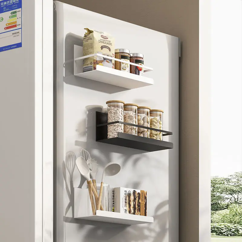 Kitchen Magnetic Organizer Shelf Refrigerator Side Storage Shelves Household Magnetic Spice Rack Hanging Magnet Metal Shelf