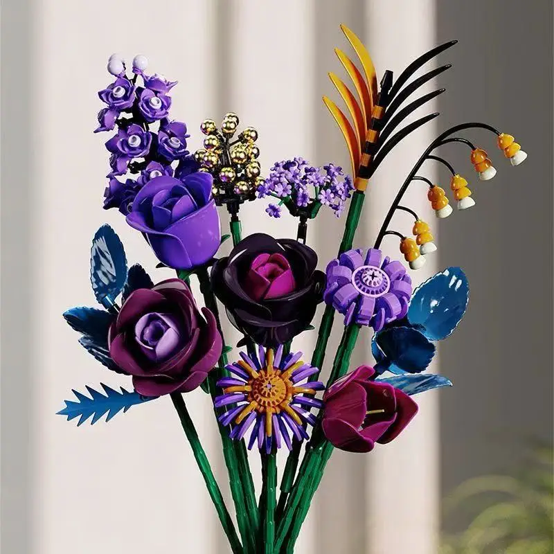 Valentine's Day Gift New Product Purple Rose Whisper Eternal Flower Bouquet Purple Rose Assembly Building Blocks Decoration