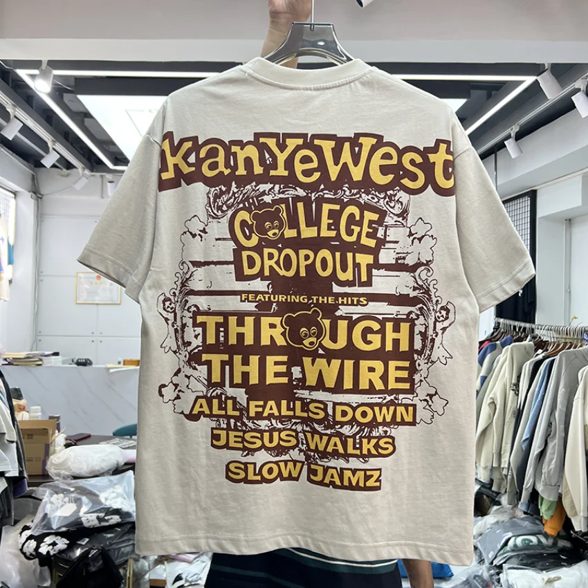 Puff Print Kanye West T Shirt Men Women Oversized Bear Letter Print Top Tees T-shirts