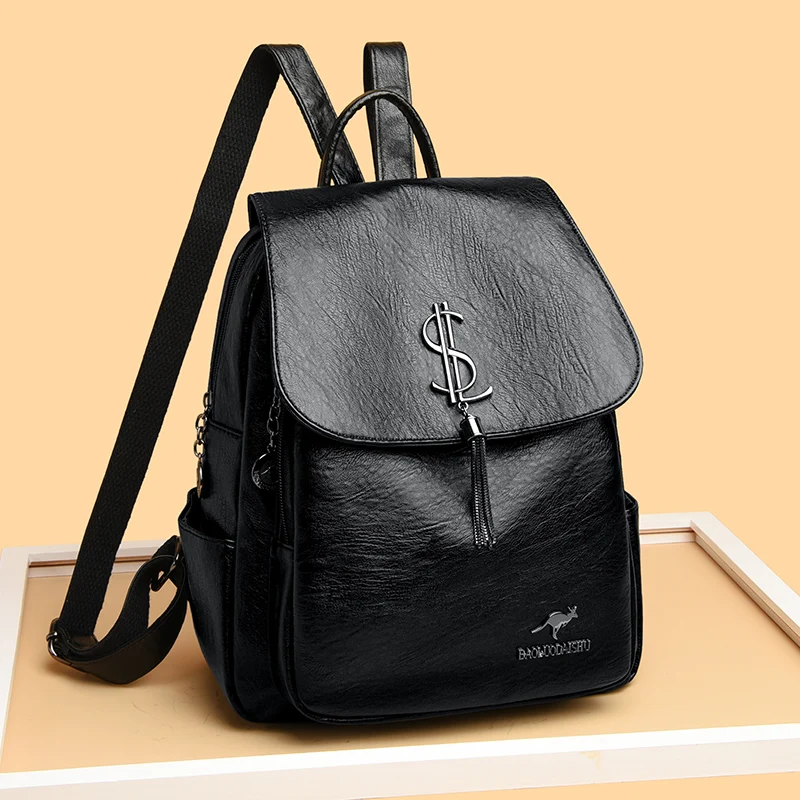 Women Quality Leather Backpacks For Girls Sac A Dos Casual Daypack Black Vintage Backpack School Bags For Girls Mochila Rucksack