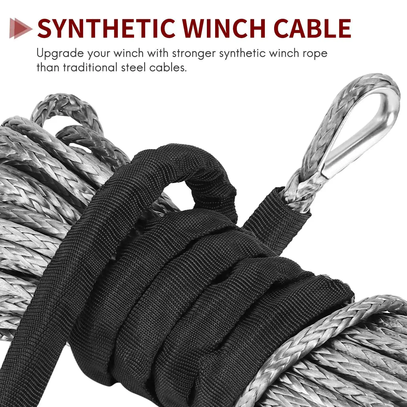 Super Sale 3/16 inch x 50 inch 7700LBs Synthetic Winch Line Cable Rope with Protecing Sleeve for ATV UTV (Grey)