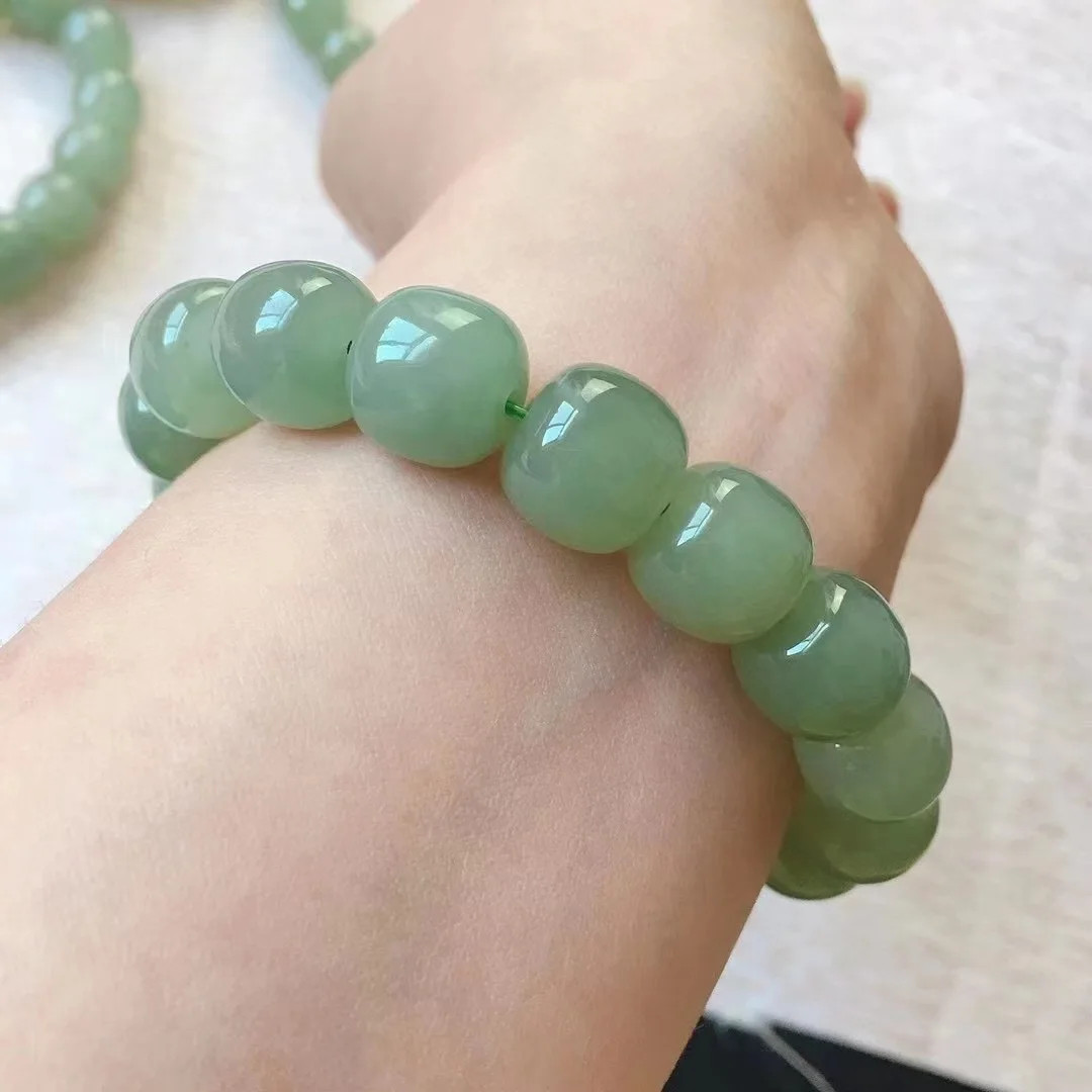 Hetian jade bracelet for men and women old-style beads bluish-white jade beads transfer beads bracelet