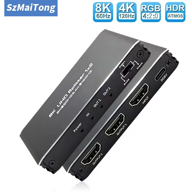 HDMI 2.1 Splitter 4K 120Hz 8K 60Hz HDMI Splitter 2.1 HDMI 1 in 2 out Splitter HDMI Dual monitor  Vision ALLM HDR