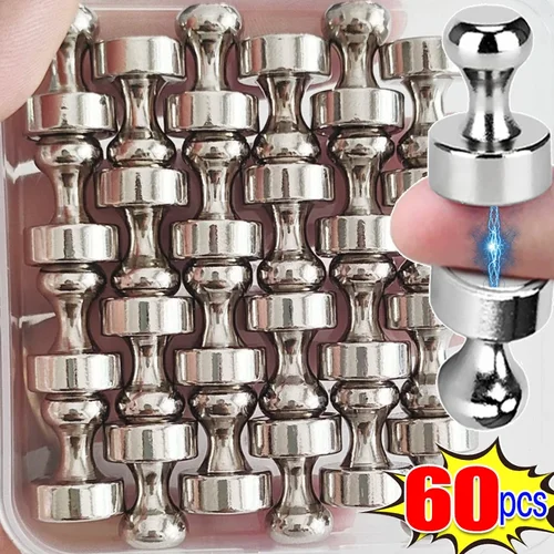 미니 냉장고 자석 네오디뮴 강력한 마그네틱 푸시핀, 가정용 주방 금속 마그네틱 압정, 화이트보드 벽걸이, 60 개, 2 개 