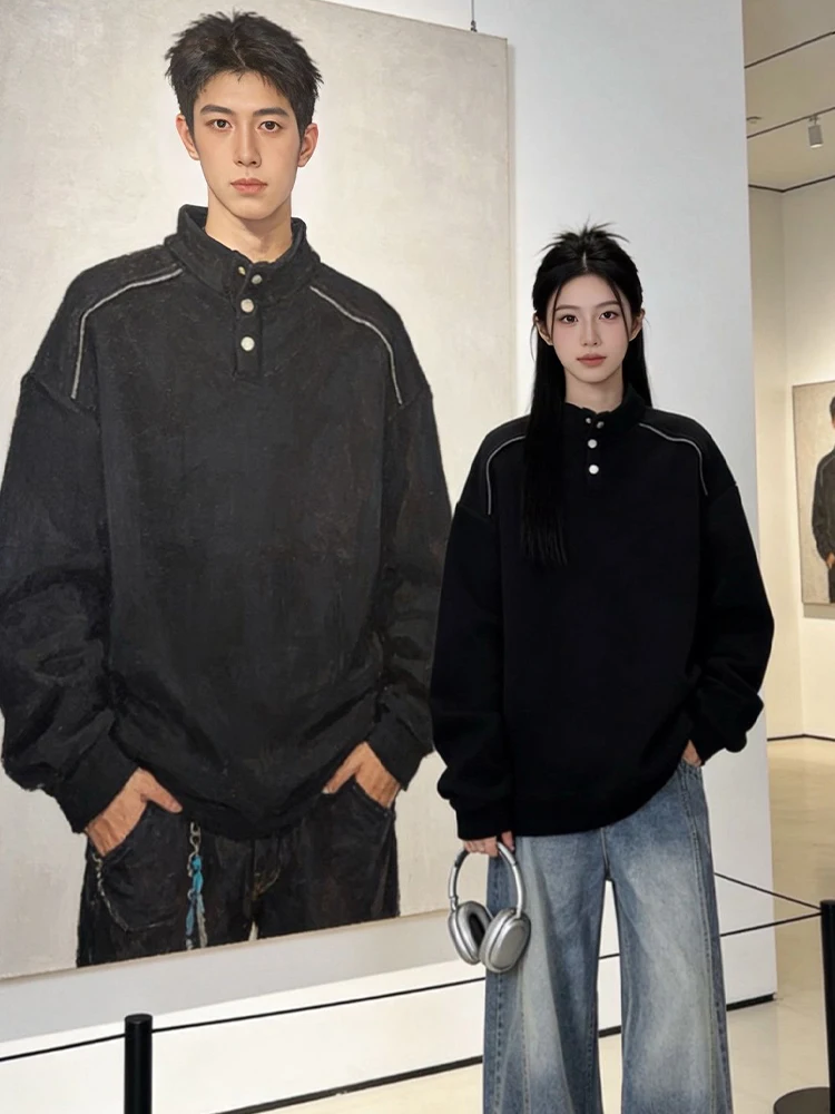 

Мужская зимняя толстовка Bla American Sle Henry Collar: модная спортивная куртка свободного кроя с длинным рукавом для колледжа