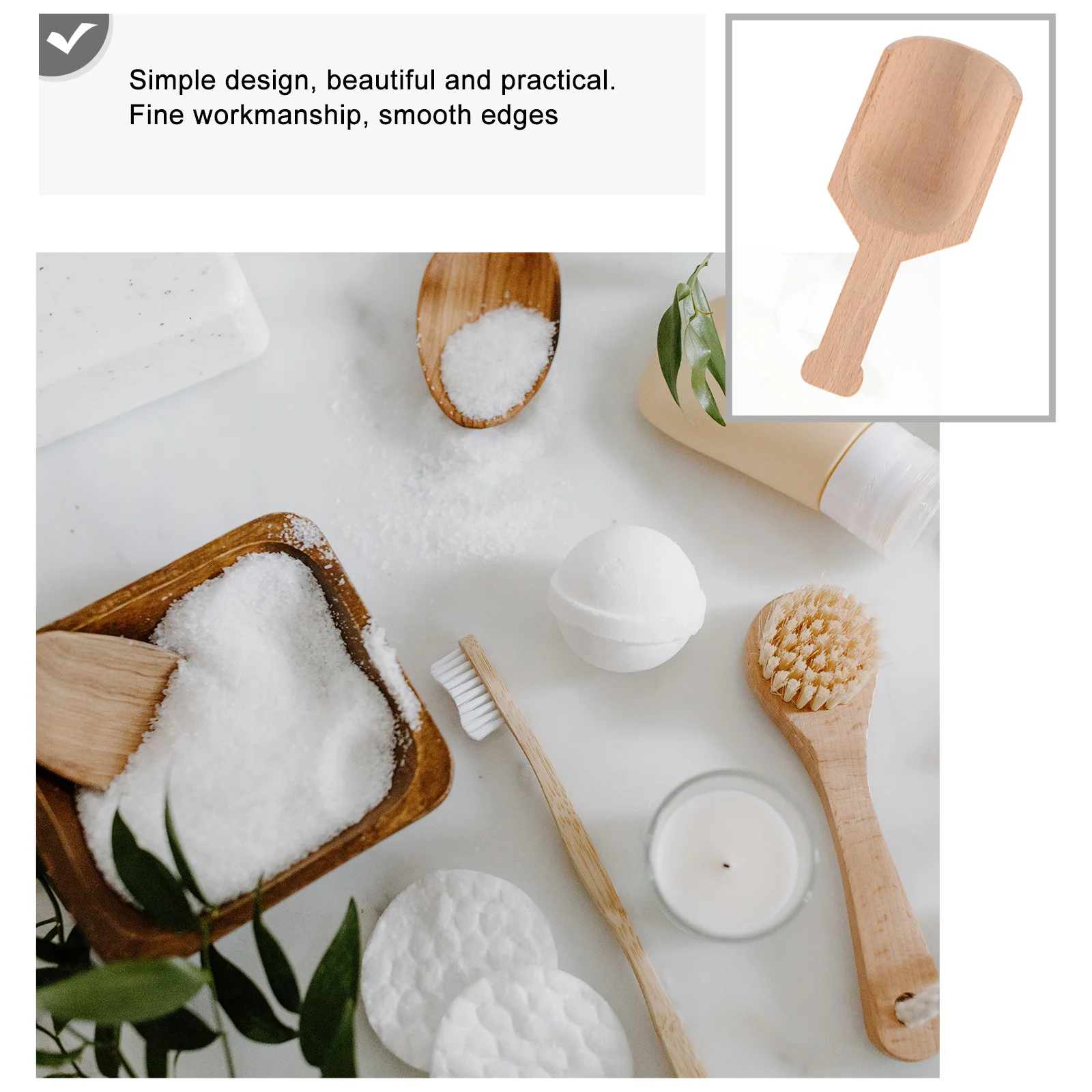 

2Pcs Wooden Spoons Premium Natural Lightweight Design Tea Leaf Bath Salt Powder Milk Powder Scoops Household Use
