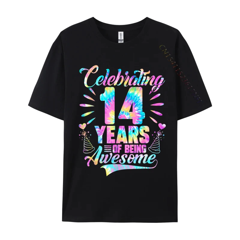 

Celebrating 14 Year Of Being Awesome With Tie-dye Print Latest Gift Tees Pure Cotton Tshirts For Men Printed T Shirt Wholesale