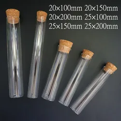 12Pcs/Lot DIA 20mm 25mm Clear Lab Glass Test Tube with Cork Stoppers Flat Bottom Tubes in Laboratory Supplies