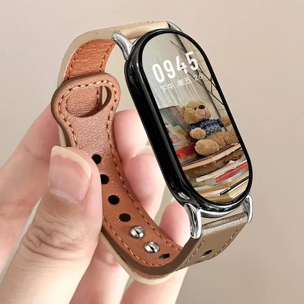 Leder-Doppelnagelarmband für Xiaomi Smart Band 10 9 8 NFC Uhrenarmband Zubehör Armband Brecelet Correa für Mi Band10 Miband9