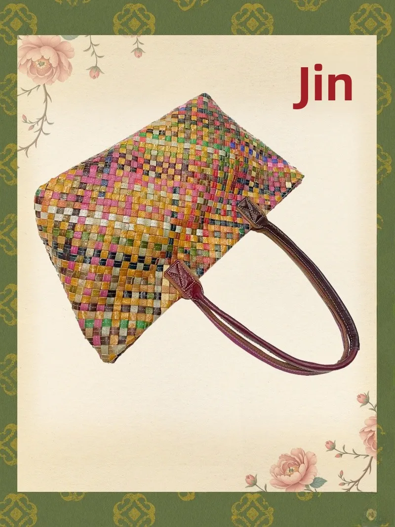 

Trendy Women's Bag Leather Woven Tote Crossbody Luxury Lightweight Soft Cowhide Handbag with Zipper for Daily Use