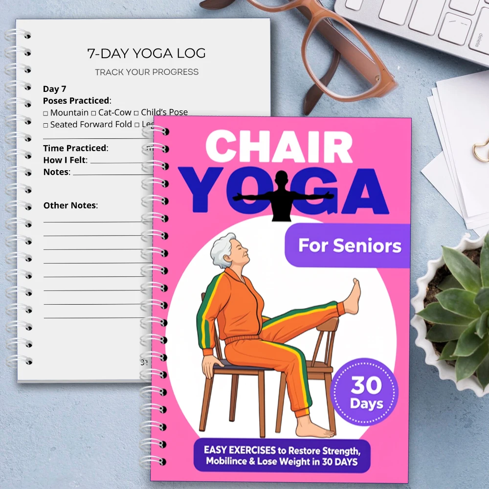 Chair Yoga Logbook Notebook Fitness Plan for Seniors Over 60, Gentle Seated Yoga 30 Day Challenge for Balance Flexibility, A5 Ea