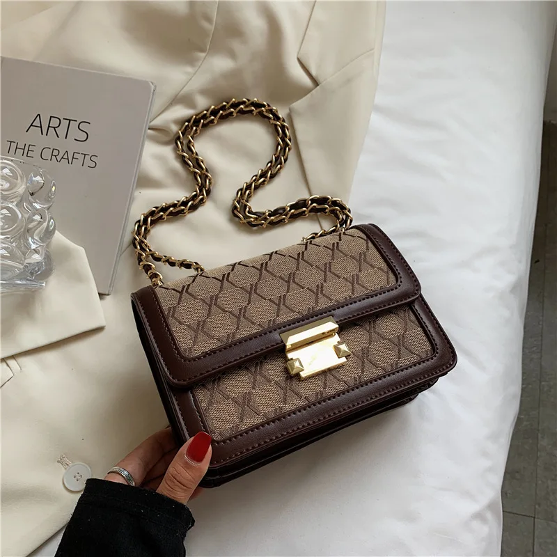 

Embroidery Plaid Pattern Chain Crossbody Bag For Women Canvas and PU Small Shoulder Bag Ladies Purses And Handbags 2023 Trended