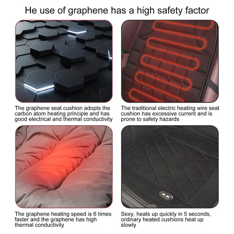 Heated Seat Cushion 3 Temperature Adjustable Graphene Heat Cushion 5V USB Plug-in Rapid Heating Winter Warmth Chair Accessories