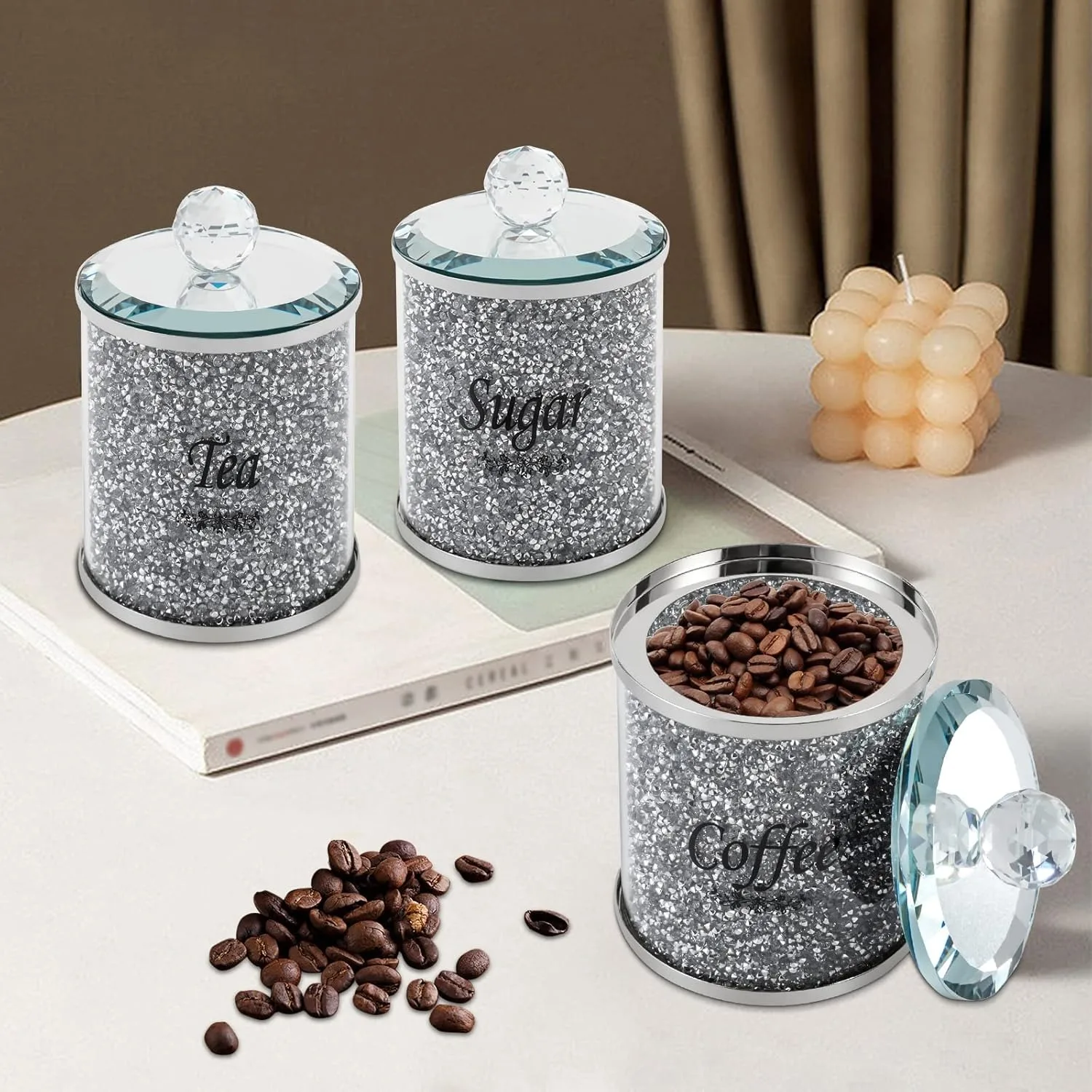 بيجونيابي 3er مجموعة ديامانتين بيهيلتر غلاسبيهيلتر جلاسفخس ميت ديكيل (10 * 14 سم / 4 * 5.5 بوصة)