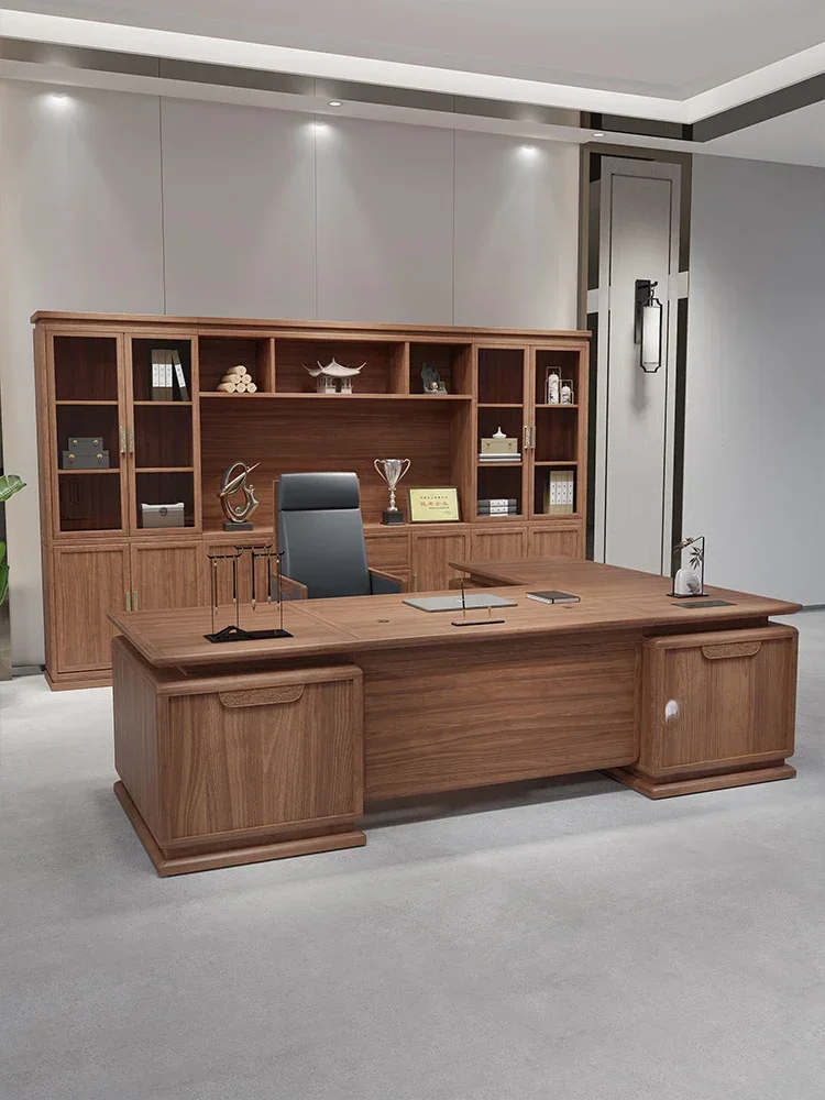 Boss Office Desk Chair Bookcase Chairperson's Office New Chinese Solid Wood Desk