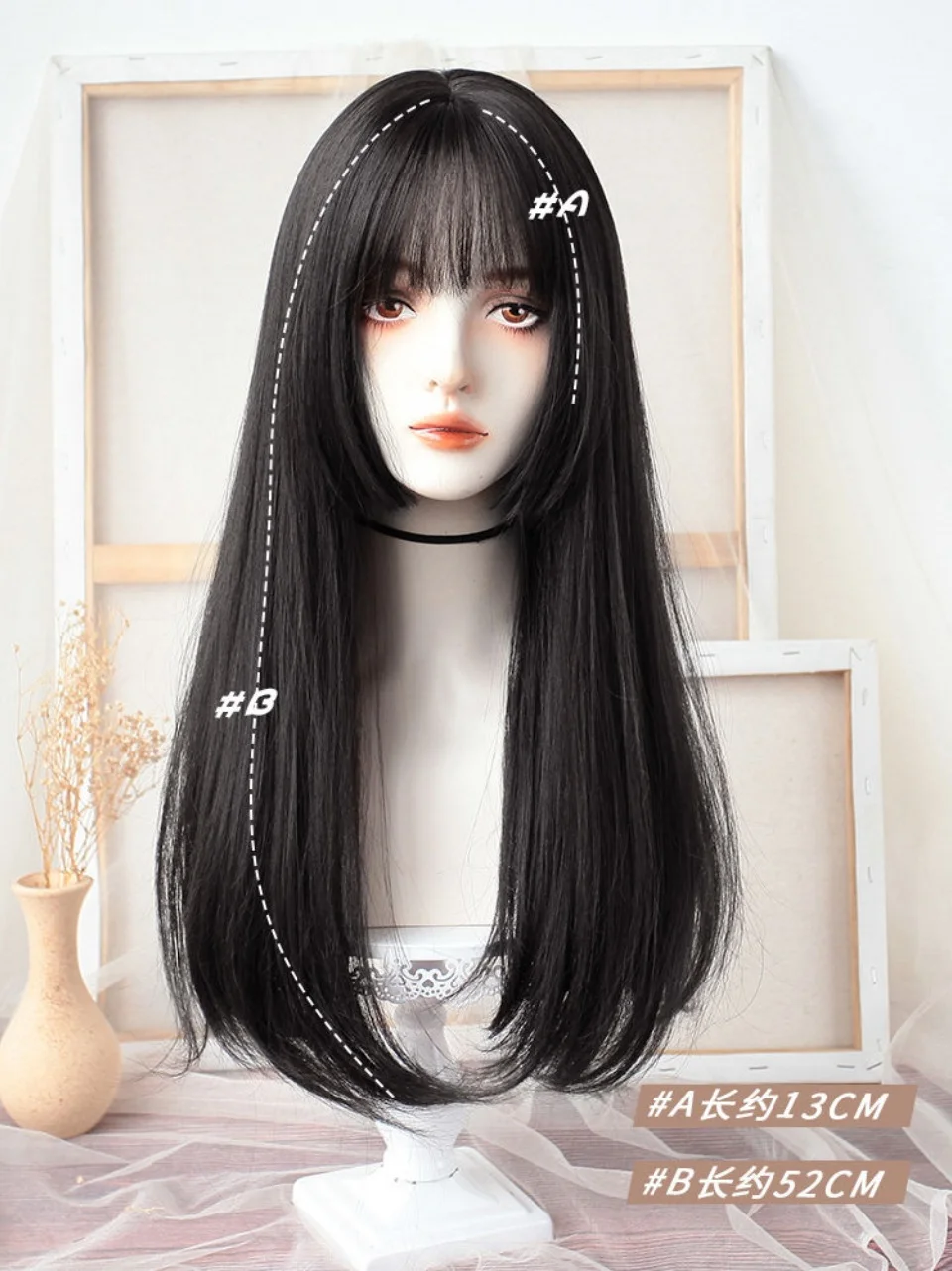 Длинные прямые парики из синтетических волос Remy, натуральный черный термостойкий волокно, полный машинный парик с челкой, парик для косплея