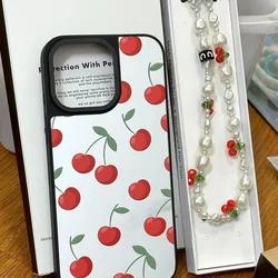 Cherry Beads Chain Lanyard Short Bracelet Mirror Magnetic Phone Case Cover for IPhone 11 12 13 14 15 16 Pro Max Case