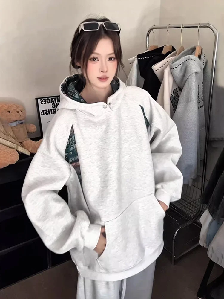 

Толстовка с капюшоном и вышивкой в стиле пэчворк, жесткая и жесткая ткань Cleanfit для мужчин и женщин, осенняя повседневная удобная хлопковая толстовка...