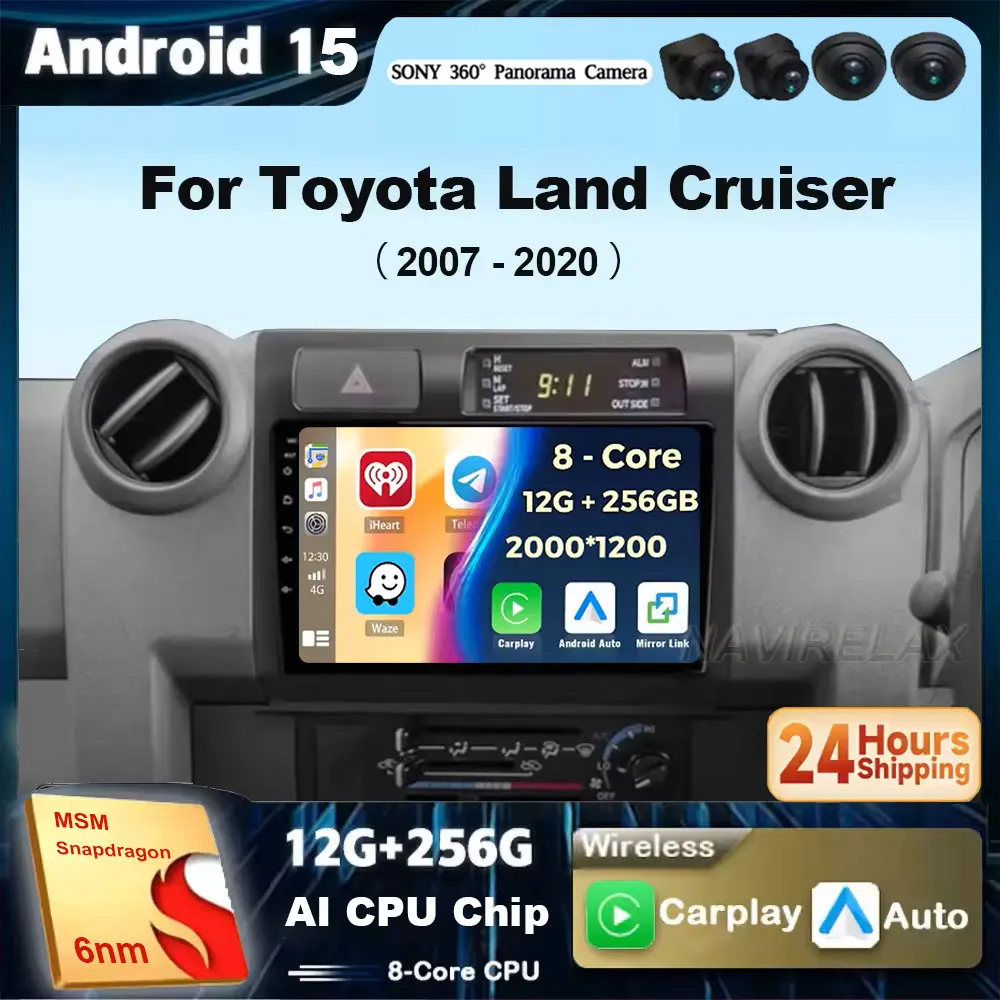 

Автомобильный радиоприемник Carplay Android 15 для Toyota Pickup Land Cruiser LC 70 79 серии 2007-2020, мультимедийный плеер, стерео головное устройство 2din