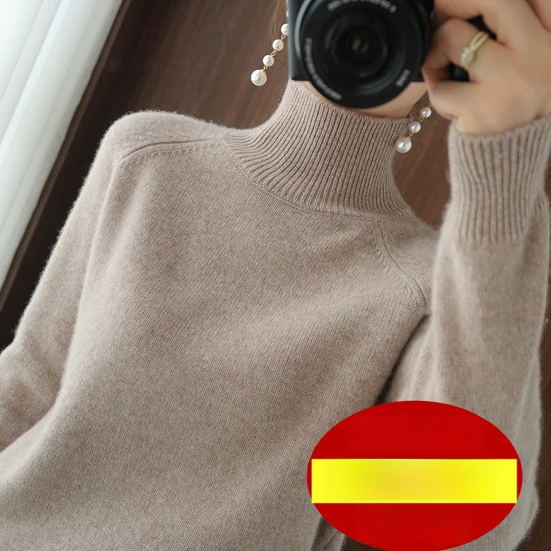 

Ladies Thiened Wool High Collar Sweater Loose Knitted Long Sve Pure Color Inner irt Autumn Winter New Sle Faionable