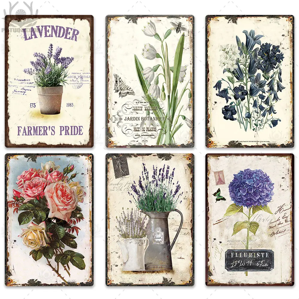 Flower Vintage Tin Sign Home Decor Retro Metal Sign Shabby Chic Wall Decor for Kitchen Living Room Dining Room Metal Plate
