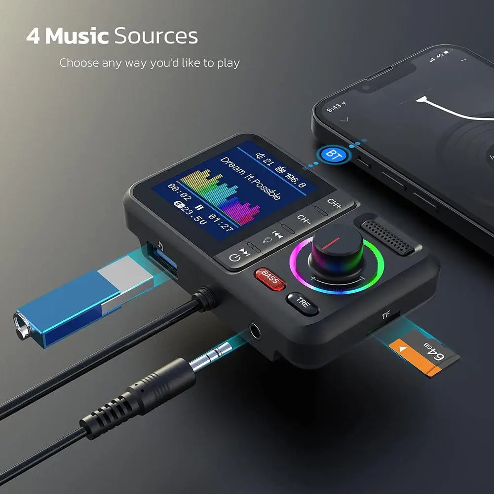 Wireless FM Transmitter With Big Color Screen 2.4A Dual Fast AUX Call QC3.0 Adapter Music Charging Player MP3 USB Hands-Fre Q1U0 - Image 3