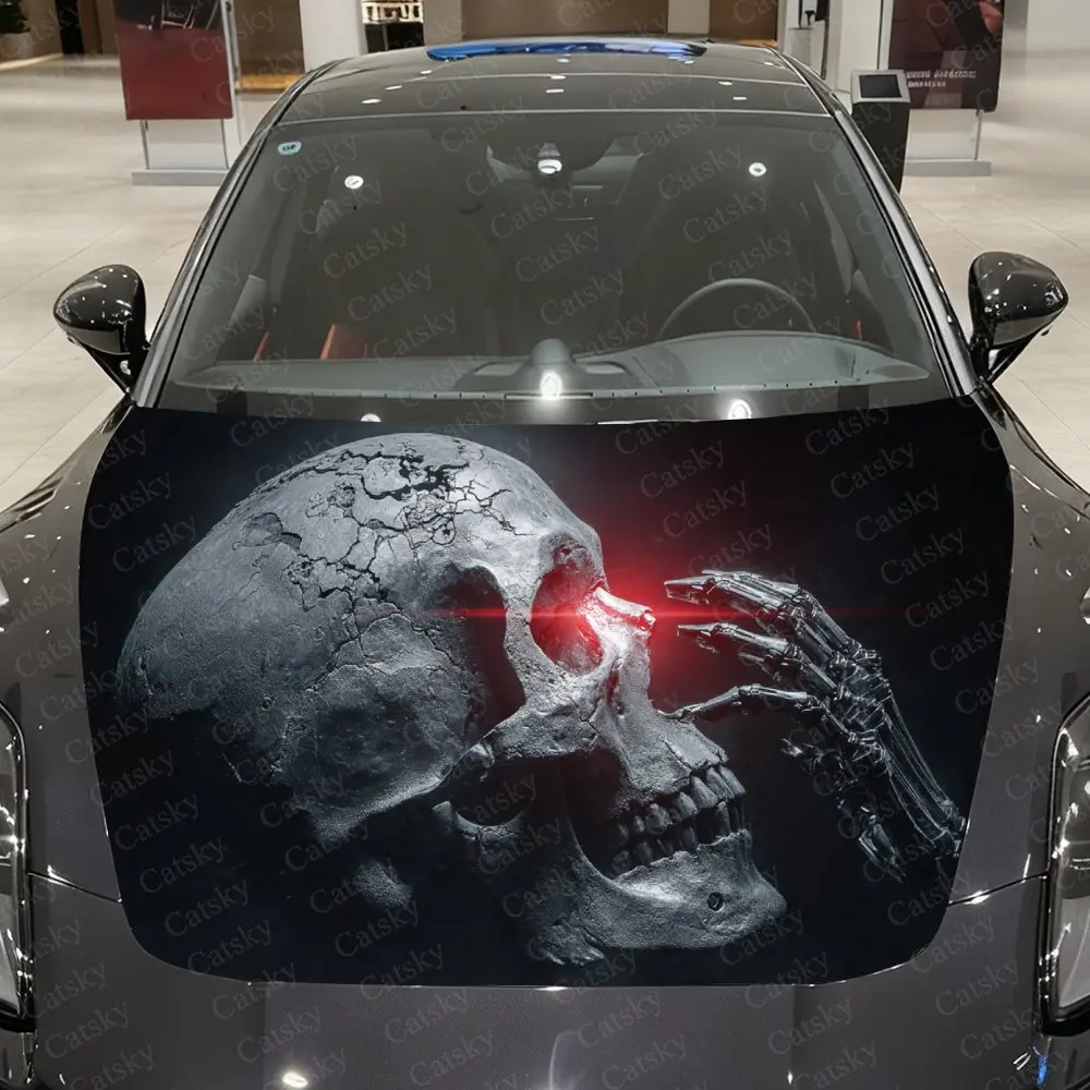Ink-Splash Bone Claw & Scarlet Laser Car Vinyl Wrap, PVC Waterproof Car Hood Sticker, Self-Adhesive Scratch-Resistant Stickers