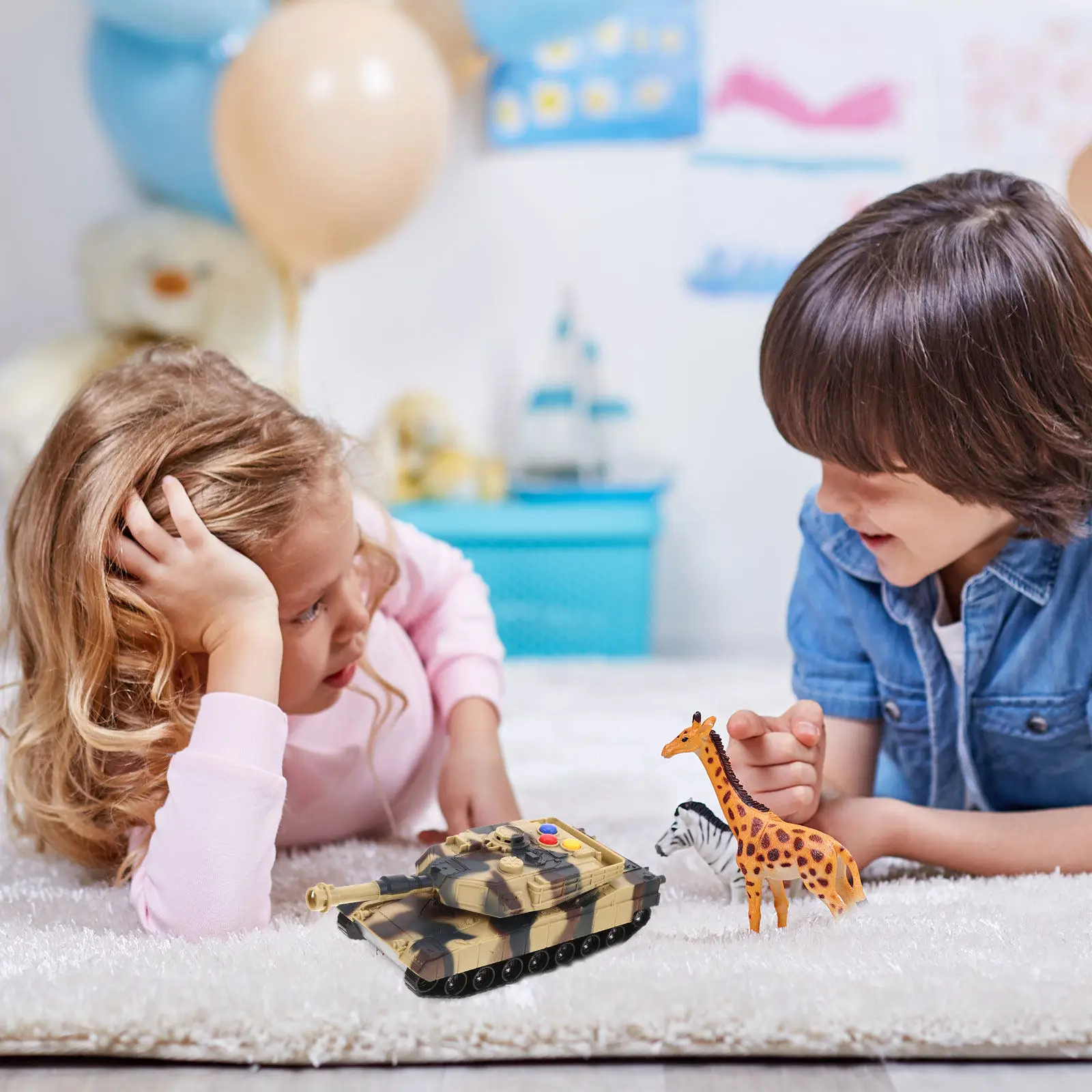 

Educational Inertia Powered Tank Car with Lights and Gift for Children Improves Color Identification Motor Skills