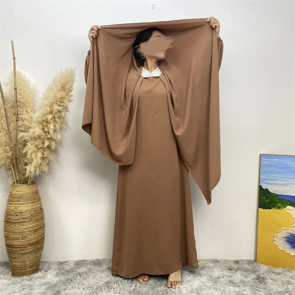 Ramadan Hoody Abaya Sewn Hijab Scarf Muslim Prayer Dress Eid Veiled Abayas for Women Jilbab Kaftan Robe Islam Dubai Djellaba