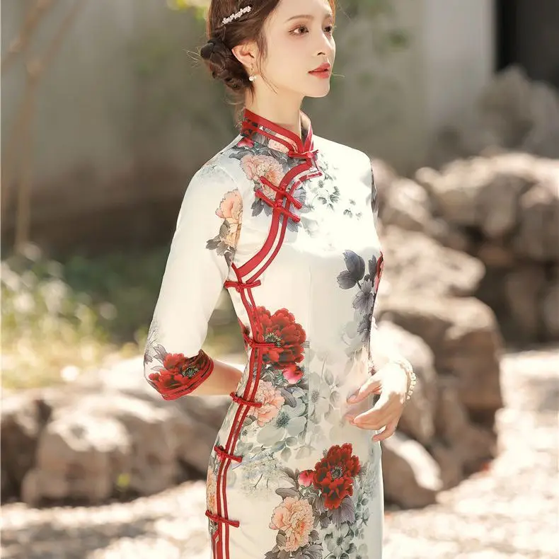 Yourqipao 2023 New Chinese Style Dress Retro Qipao Old Shanghai Patchwork Cheongsams Youth Girl Vestidos Long Dresses Hanfu