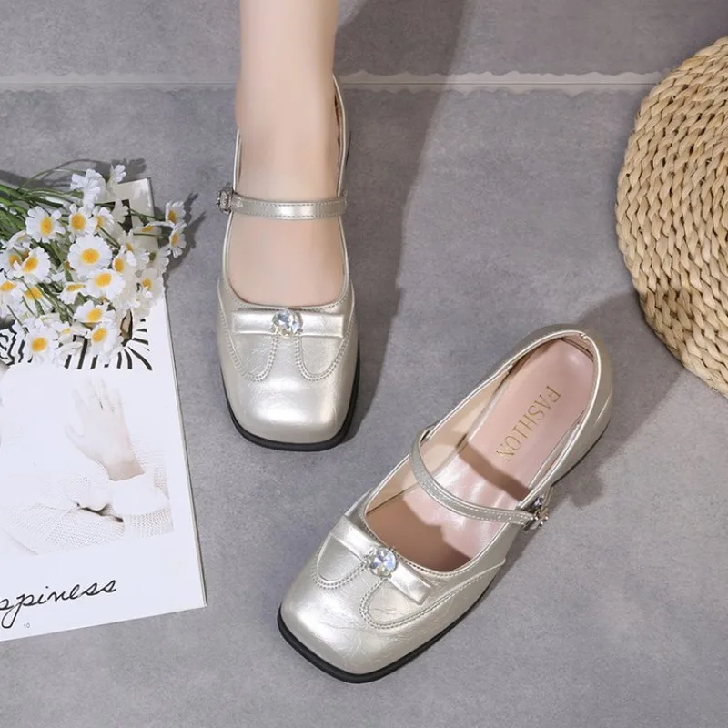 2026 Neue Damenschuhe Mode Gürtelschnallen-Design Kleine Lederschuhe Quadratische Spitze Dicker Absatz Einzelschuhe für Damen – Detail 5