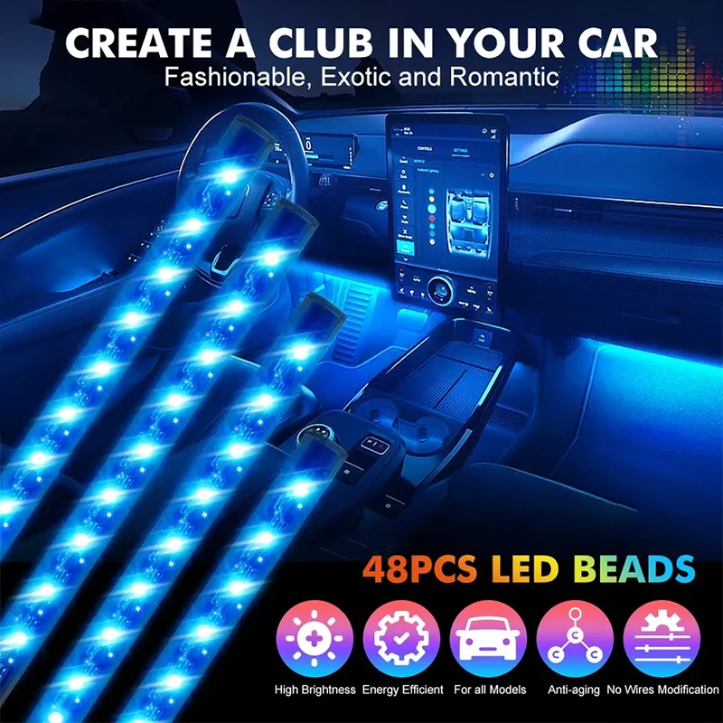 Neon 36 48 72 LED Car Interior Ambient Foot Light with USB Wireless Remote Music APP Control Auto RGB Atmosphere Decorative Lamp