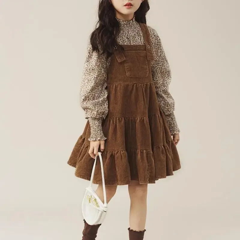 Robes décontractées pour filles, ensemble robe florale pour filles début d'automne, style coréen, pull + haut, robe d'été tendance pour tout-petits avec manches à volants