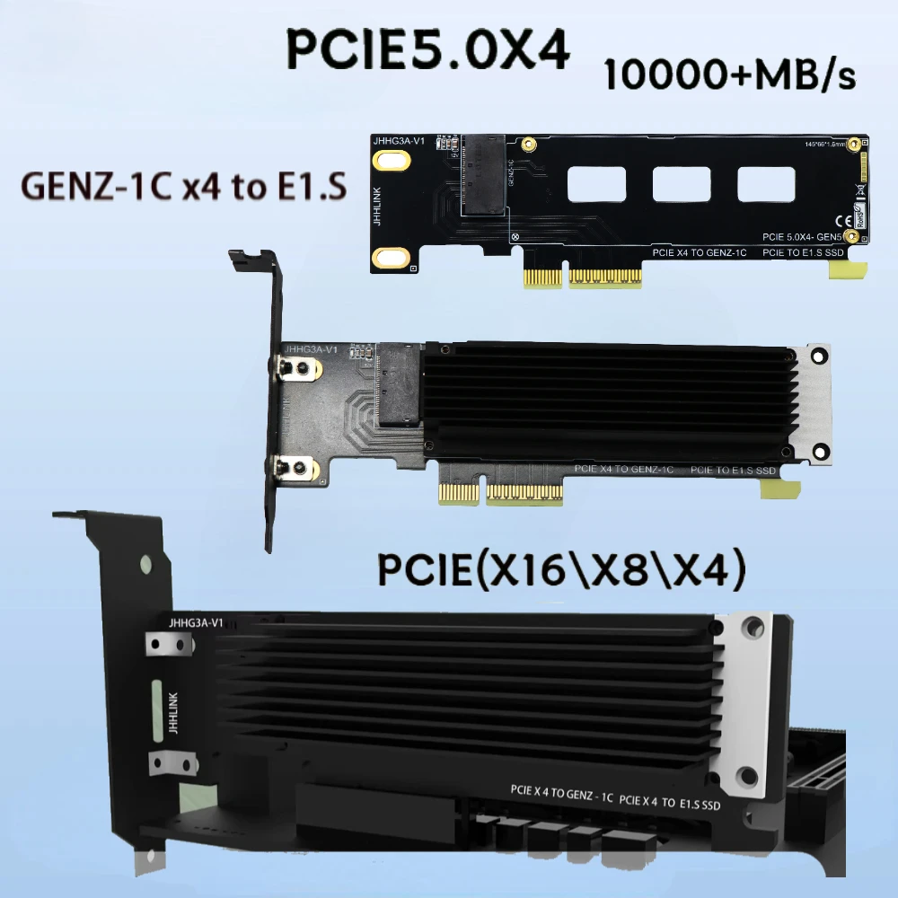 PCIe 5.0 X4 GENZ-1C To E1.S Gen5 SSD Adapter Riser Card Full Set Bracket NVMe Ssd Protocol Support X4/X8/ X16 Compatible 4.0/3.0