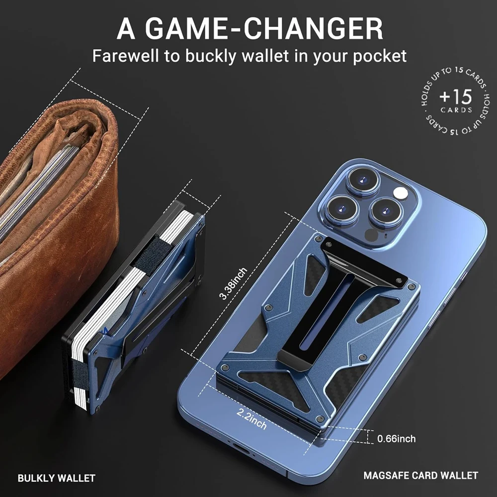 محفظة هاتف مغناطيسية متوافقة مع حامل بطاقات Apple MagSafe المعدنية مع حامل AirTag، وحجب RFID ومشبك المال Mag Safe Wa #3