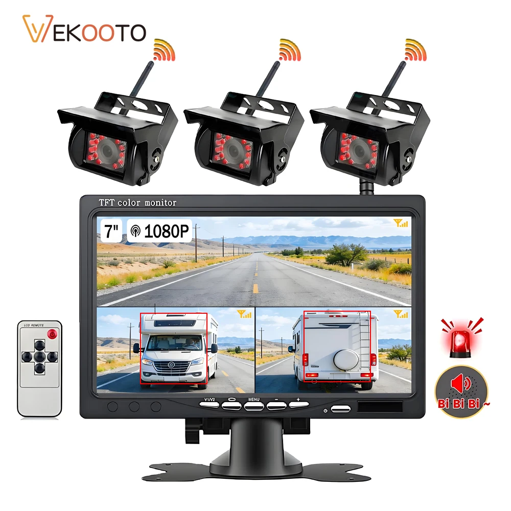 

AHD 1080P Wireless Backup Camera BSD 7 Inch Quad Split Screen Monitor Rear View Cam for Truck Camper Trailer Excavator Pickup