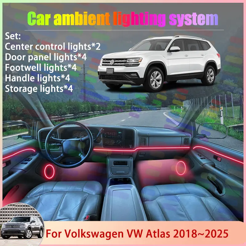 

For Volkswagen VW Atlas Teramont MK1 2018~2025 2/18 in 1 Car Atmosphere Light Lamp RGB Shade Ensemble Streamer Atmosphere Set