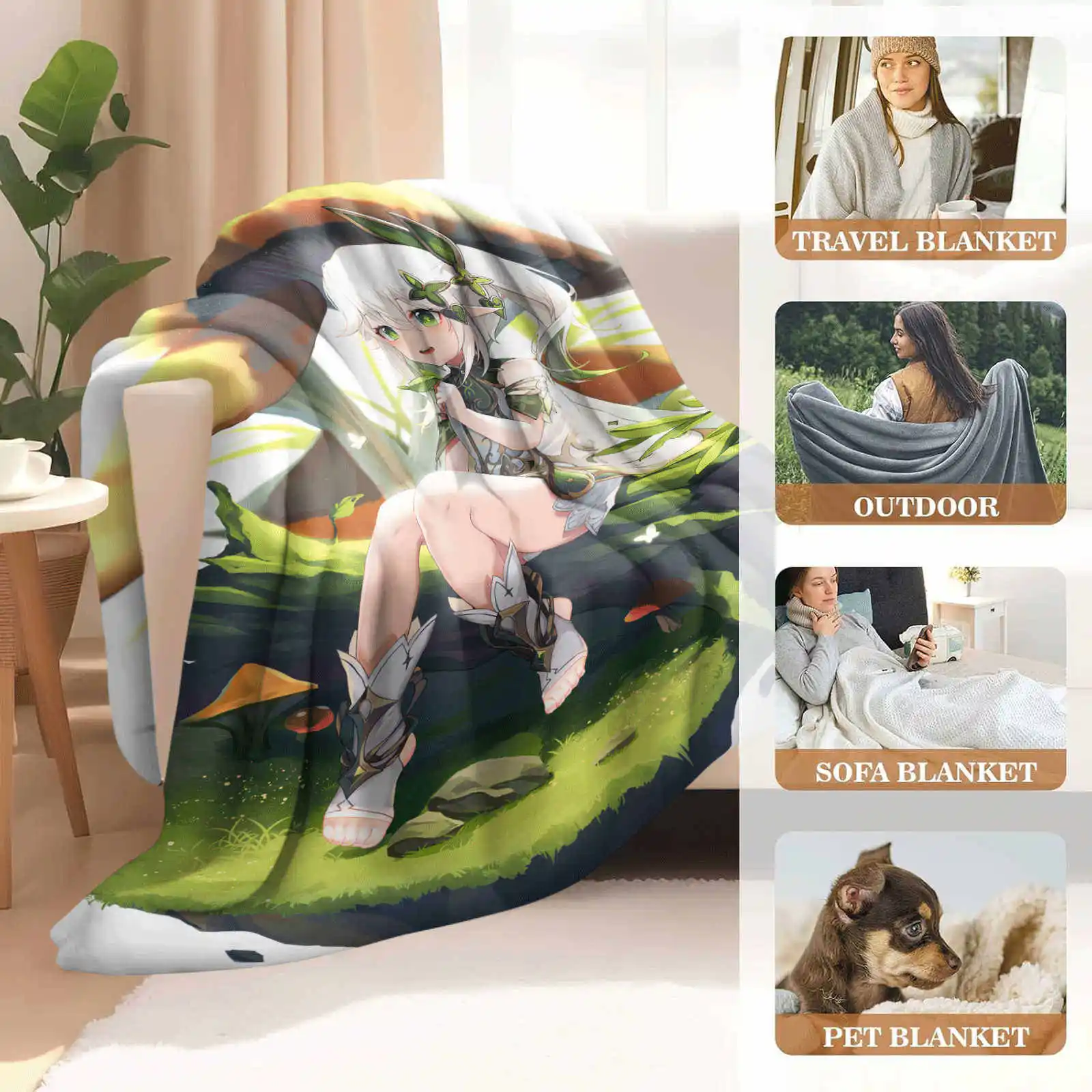 Genshin Impact   Nahida  Flannel Blanket Soft All-Season Throw for Home Camping Travel  Perfect Holiday Gift