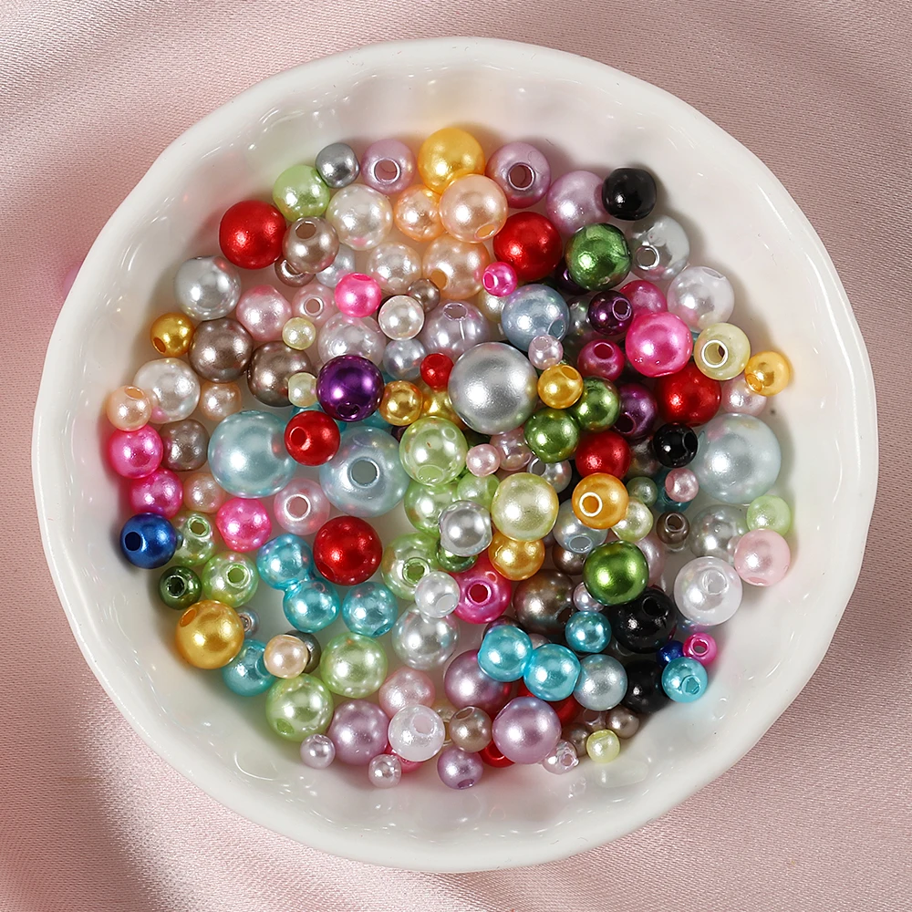 

150-200Pcs Mix Size Beads 3/4/5/6/8mm Colorful Pearls Loose Beads Round Imitation ABS Pearl for Jewelry Making DIY Supplies