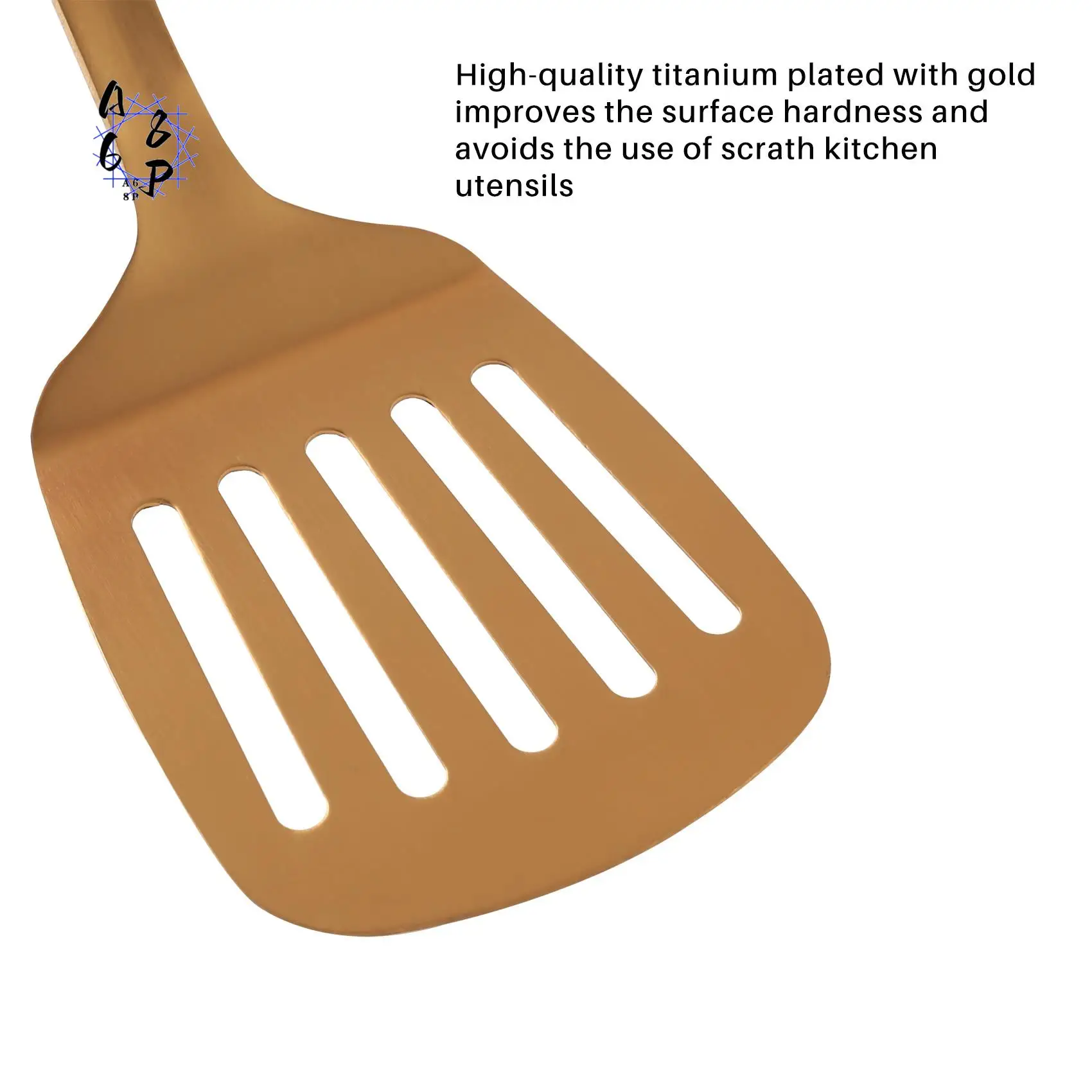 A68P-Stainless Steel Kitchen Utensils 5-Piece Cooking Trowel Set, Kitchen Tool Set, Gold