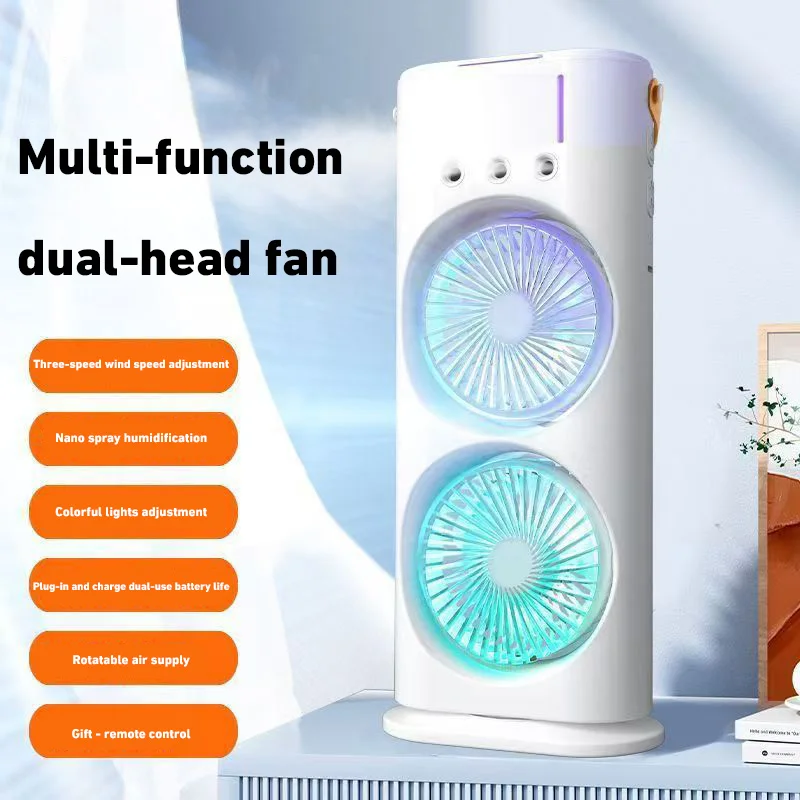 Dubbelkoppige Spray Airconditioner Ventilator Oplaadbare/Usb Draagbare Koelventilator Desktop Mini Elektrische Ventilator Met Led Licht