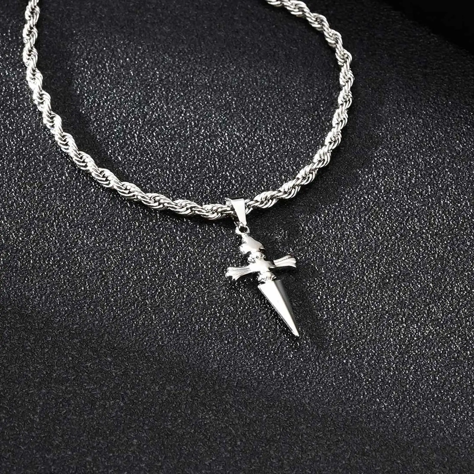 Coole Punk Schwert Kreuz Anhänger Halskette für Männer Edelstahl Twist Kette Halskette Mode Lässig Stil Schmuck – Detail 7