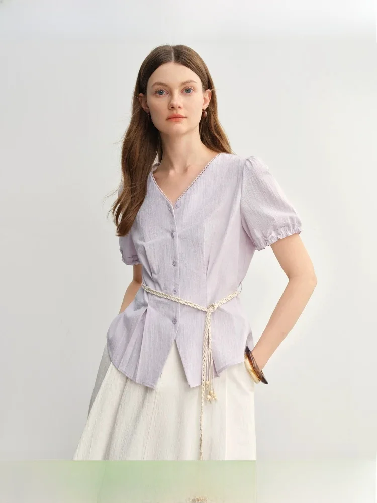 

plus Size Women's ort Sve irt V-Ne In- Commuter Wear Slim Fit Summer Cotton Blend Bubble Sve Regular Length